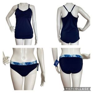 Melika Tankini Top and Bottoms Blue Sz L Made in USA NWT
